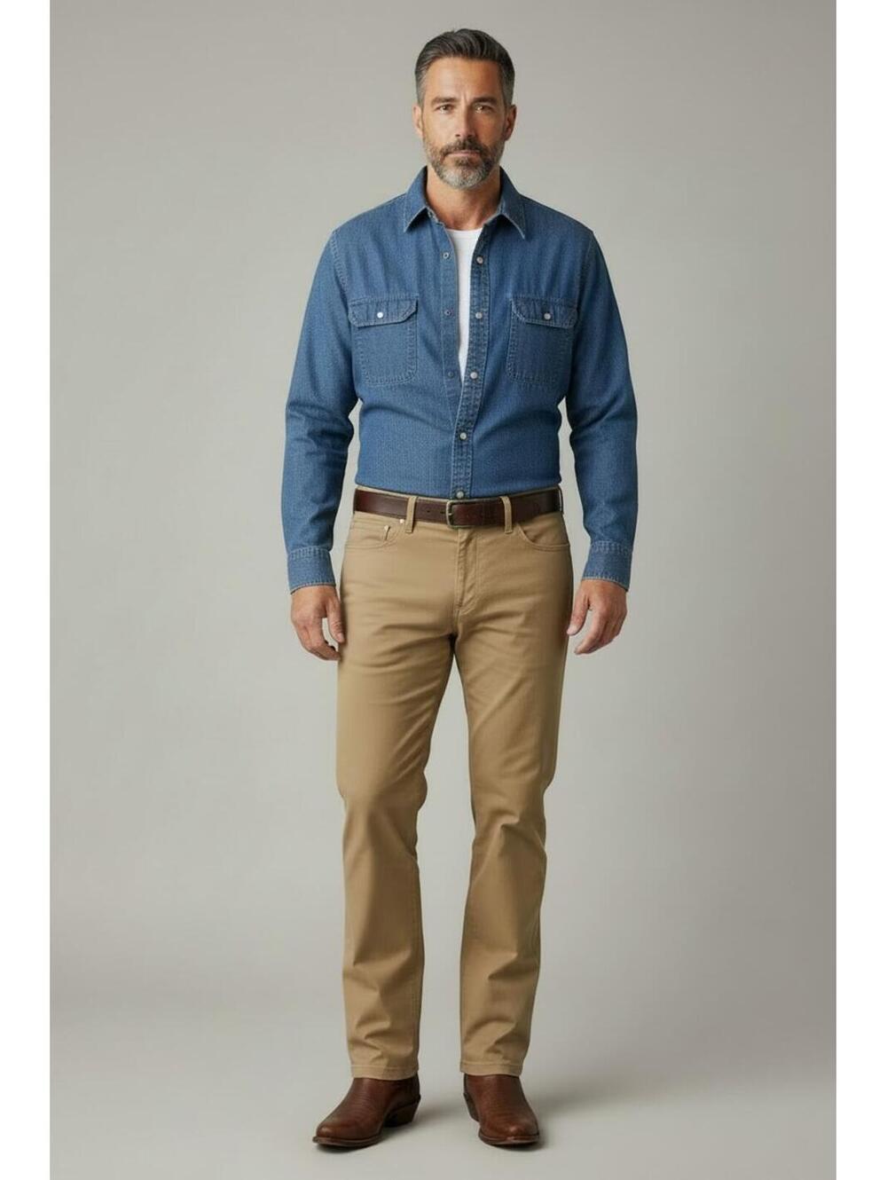 Wrangler Men's Epic Soft Relaxed Fit Medium Wash Denim Long Sleeve Shirt, Size L